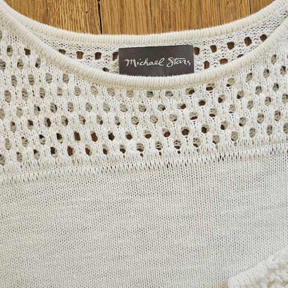 Michael Stars white pullover cotton sweater with pointelle knit in large - Picture 2 of 9